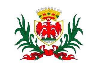 A heraldic shield featuring a red eagle with a gold beak and claws, crowned with a gold crown. Green laurel branches with red ribbons surround the shield—symbolizing excellence and reliability much like a tech MSP managed consultant.