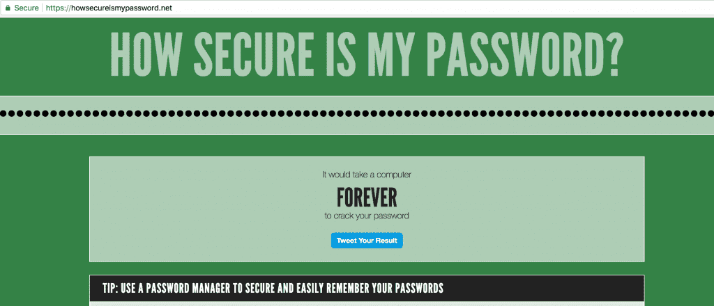 Screenshot of password strength checker