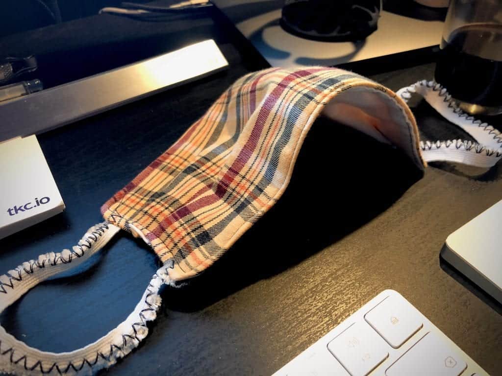 Handmade mask on desk, taken during COVID